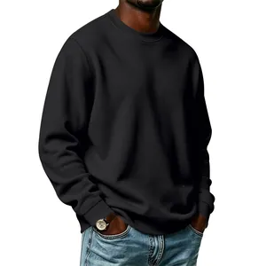 Detailed view of the premium heavy fabric on a black men's crewneck sweatshirt