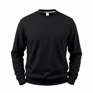 Detailed view of a solid black men's crewneck fleece sweatshirt with ribbed cuffs.