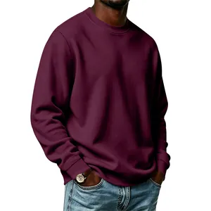 High-quality detail of men's burgundy fleece-lined sweatshirt with relaxed loose fit