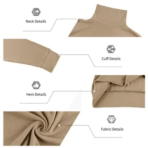 Close-up details of men's turtleneck shirt showing neck, cuffs, hem and fabric texture