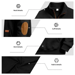 Primo piano della texture a griglia, zip del collo e dettagli del bordo della felpa nera uomo
