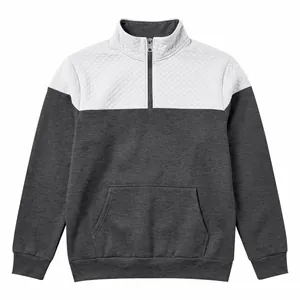 Front view of men's heavy-weight color-blocked sweatshirt with quilted chest pattern