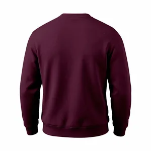 Detailed back view of a solid maroon men's crewneck sweatshirt with fleece lining