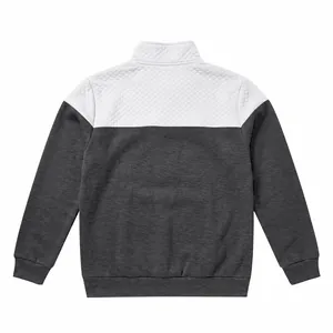 Detailed back view of men's color-block sweatshirt featuring a quilted stand collar.