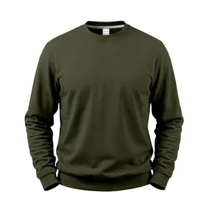 Detailed front view of a solid olive green crewneck fleece sweatshirt for men's fashion.