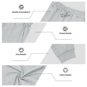 Detailansichten der grauen Herren-Jogginghose: Bund, Tasche, Saum und die Stoffqualität