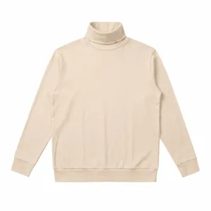 High-quality men's business casual beige turtleneck long-sleeved shirt on white background