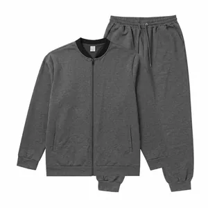Detailansicht Herren-Trainingsanzug Grau, zweiteilig, mit Baseballkragen-Jacke und Jogginghose