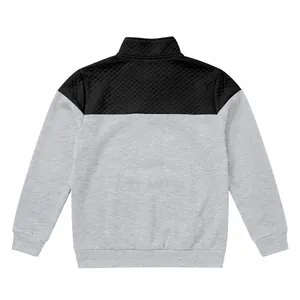 Detailed back view of a men's heavy color-block sweatshirt featuring black quilted texture.