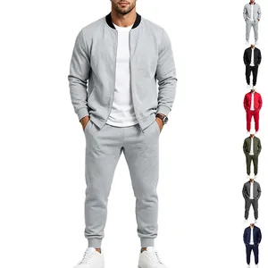Herren Casual Trainingsanzug Sportliches Zweiteiliges Set Gerippter Baseballkragen Reißverschlussjacke und Jogginghose Outfit