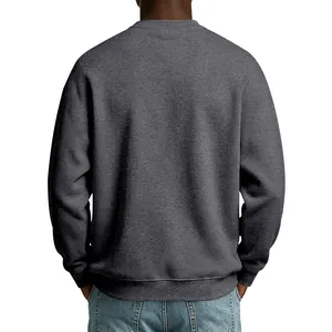 Detailed back view of a dark charcoal gray men's fleece sweatshirt with ribbed hem