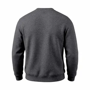 Back view of men's basic dark grey fleece crewneck sweatshirt with ribbed cuffs and hem