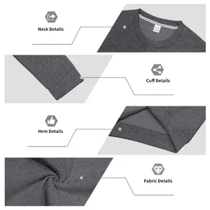 Multiple detail views of a dark grey men's fleece sweatshirt showing cuffs and hem