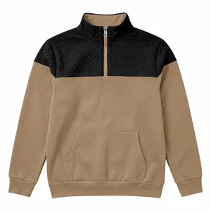 Men's heavyweight color-block sweatshirt with quilted chest and half-zip stand collar
