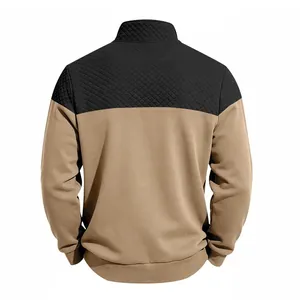 Back view of men's two-tone sweatshirt with quilted black yoke and stand collar.