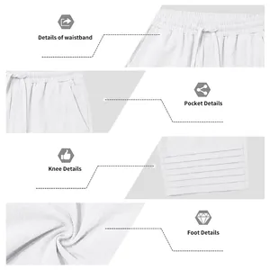 Detailed views of white cotton linen drawstring cropped pants with pleated knee design