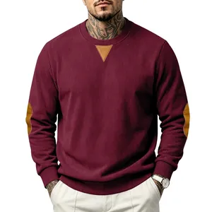 Heren bordeaux corduroy sweatshirt met elleboogstukken en ronde hals casual