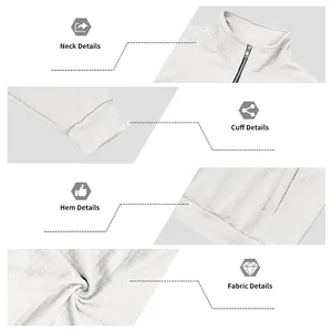Vistas detalladas del cuello, puño, dobladillo y tejido jacquard de la sudadera de hombre.