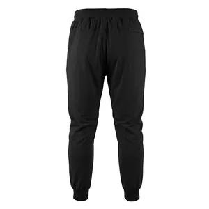 Back view of men's black joggers with elastic waist and ribbed cuffs for sports.