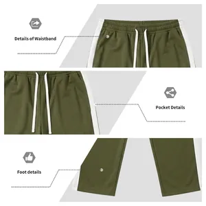 Detailed view of men's striped sweatpants showing waistband, pocket, and hem details.