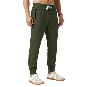 Men's olive green joggers featuring a white drawstring and functional side zip pocket