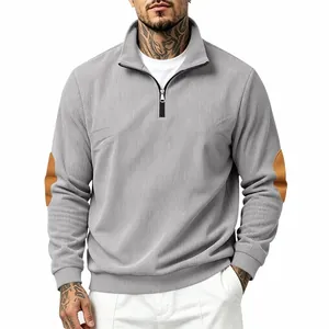 Men's ribbed half-zip sweatshirt with stylish elbow patches and mock neck detail
