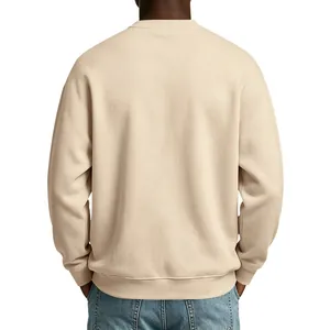 Detailed back view of a men's plain cream sweatshirt showing the loose fit and texture