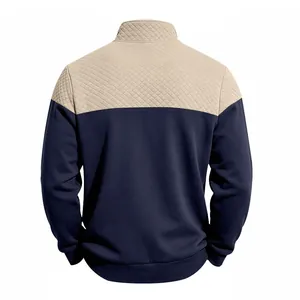 Back view of men's heavyweight color-block sweatshirt with diamond quilted yoke