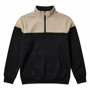 Men's two-tone jacquard sweatshirt with quilted texture and quarter-zip detail.