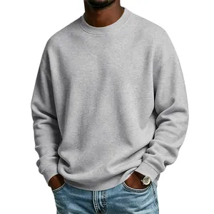 Men's basic fleece-lined gray crewneck sweatshirt, relaxed fit long sleeve pullover top
