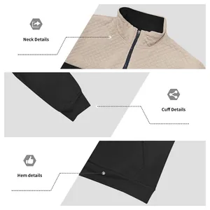 Detailed view of the quilted texture, ribbed cuffs, and hem of this men's sweatshirt.