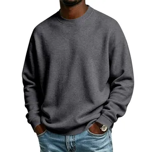Minimalist dark grey men's fleece sweatshirt with round neck and ribbed details