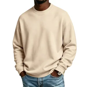 Classic men's beige crewneck sweatshirt in a loose fit with a warm fleece lining