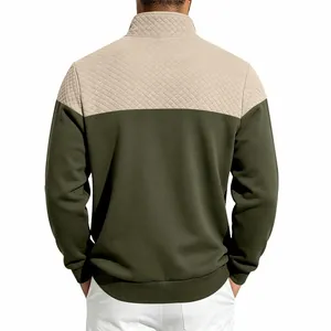 Back view of men's two-tone sweatshirt with quilted shoulder detailing and stand collar