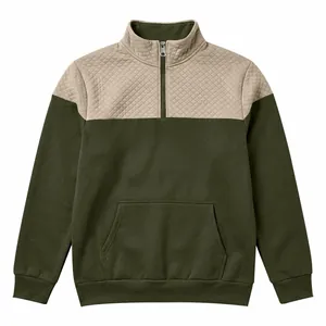 Men's heavyweight colorblock sweatshirt with quilted detail, half-zip and kangaroo pocket