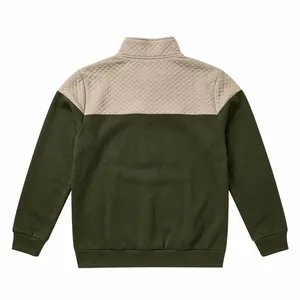 Back view of premium men's heavy color-block sweatshirt with quilted stand collar