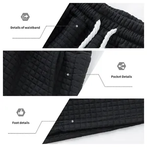 Vues détaillées montrant la texture du tissu jacquard gaufré noir et poche de short