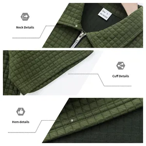 Vues macro détaillées du polo pour hommes en maille gaufrée vert olive et sa texture