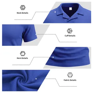 Vista detallada de la textura de gofre y el diseño de cuello cubano del polo azul