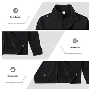 Detailed close-ups of the neck, cuff, and hem on a men's full-zip sports track jacket