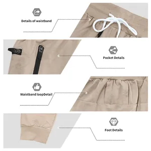 Detailed view of men's joggers featuring drawstring waist, zipper pocket, and ribbed cuffs.