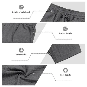 Detailed views of grey rhombus jacquard shorts with elastic waistband and pockets