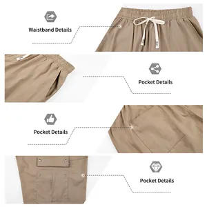 Détails du short cargo respirant en coton et lin avec taille élastique à cordon