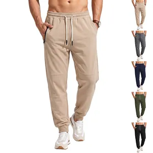 Men's Casual Jogger Pants Elastic Drawstring Waist Sweatpants With Zipper Pockets Solid Color Ribbed Cuffs Sport Trousers