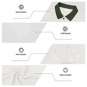 Detailed views of men's long sleeve polo shirt showing neck, cuff, hem and textured fabric.