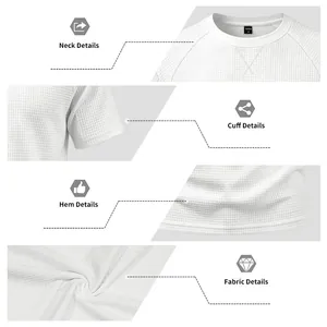 Détails du col, des manches et de la texture nid d'abeille d'un t-shirt blanc homme