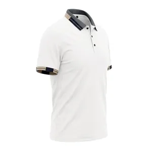 Premium men's white polo shirt featuring a stylish contrast striped polo collar.
