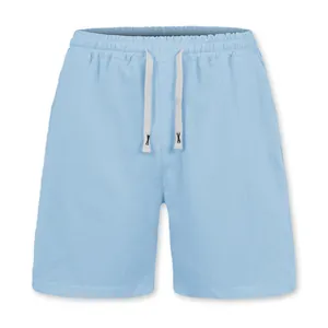 Men's light blue casual linen shorts with elastic drawstring waist for beach or leisure