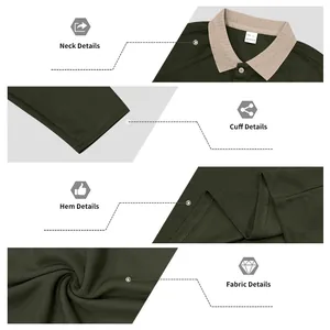 Detailed views of a textured long-sleeve Polo shirt featuring a contrast ribbed collar