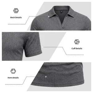 Detalles de cuello, puño y dobladillo de polo de punto acanalado